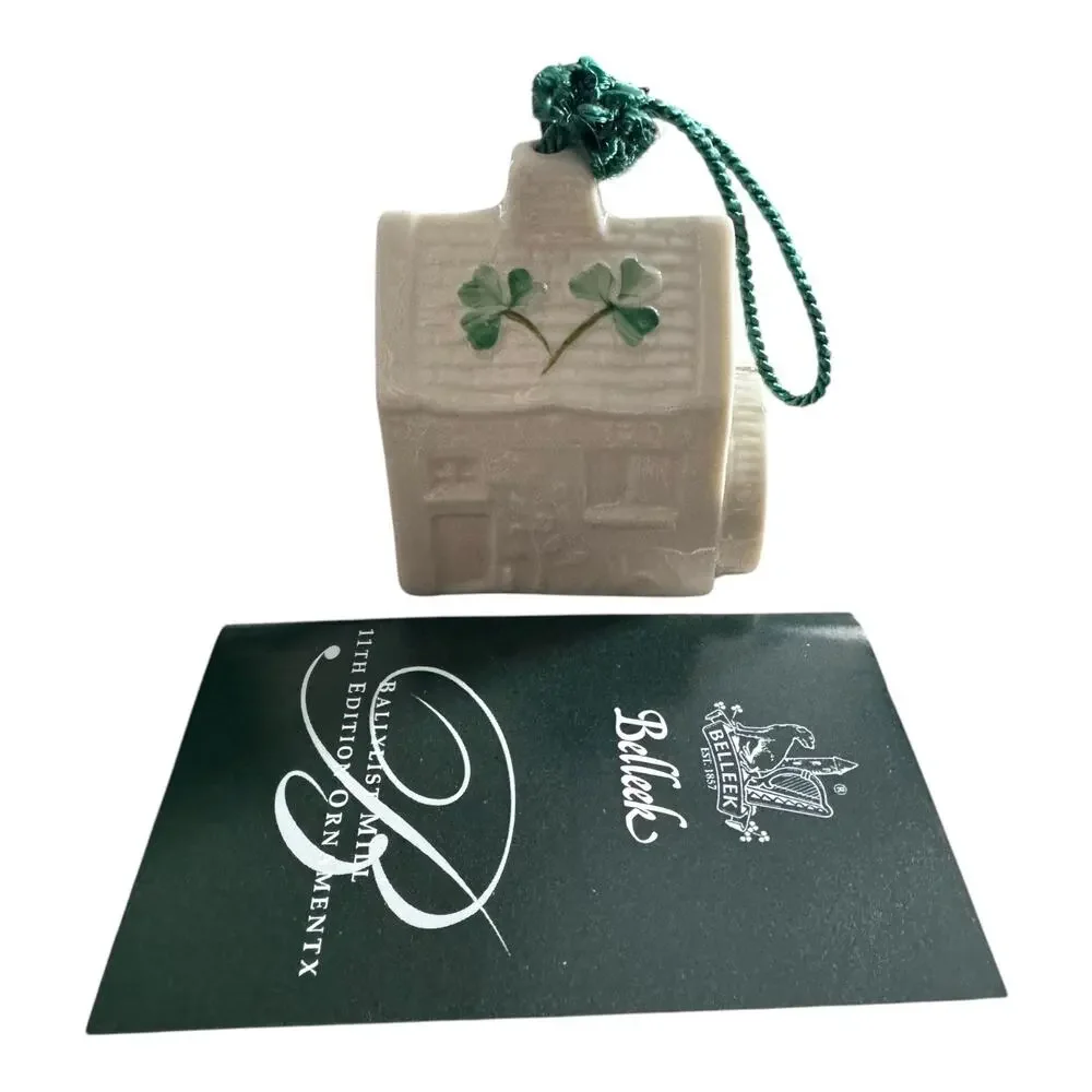 NWB Vintage Irish Belleek Porcelain Christmas ornament Ballylist Mill With Box